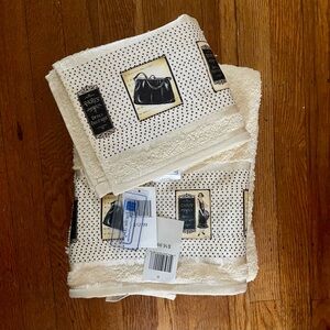 NEW 12 Decorative Shower Hooks, Matching Paris Shower Curtain, Bath & Hand Towel